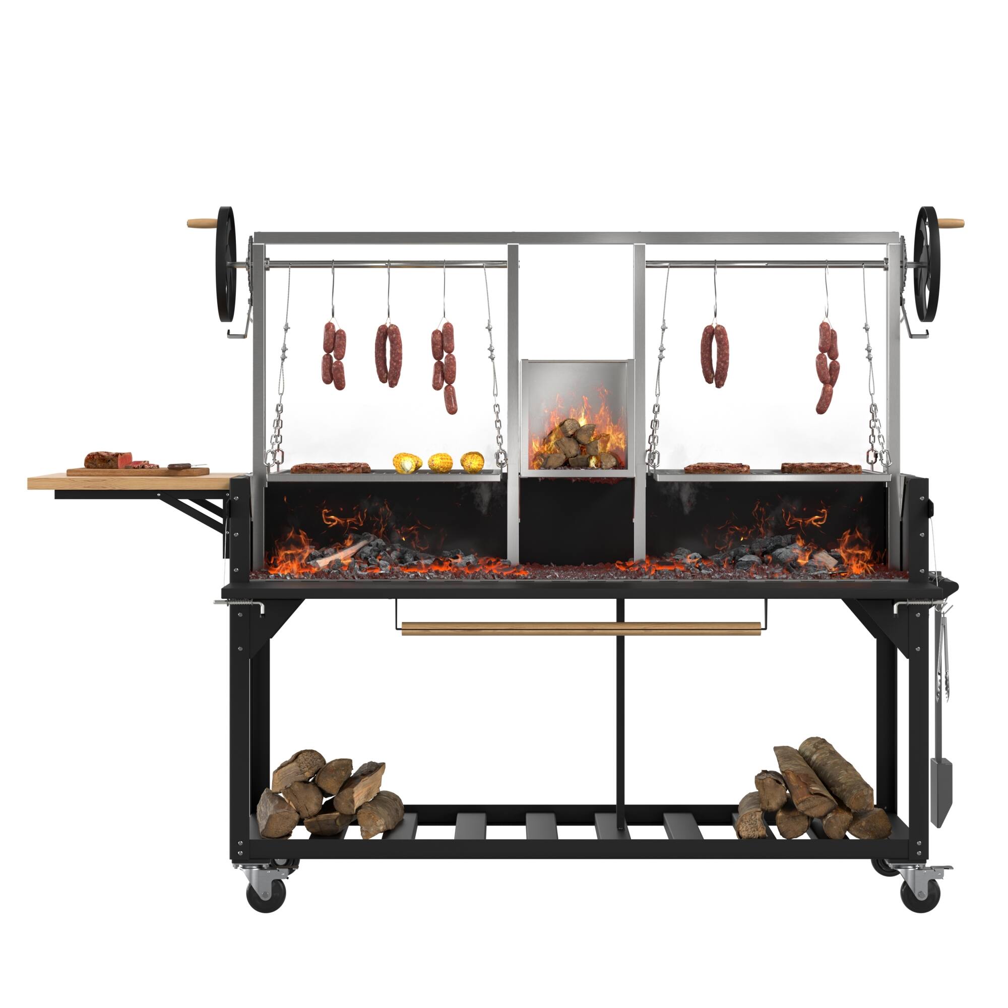 Alt View 1. Koolmore - 92 in. Argentine Santa Maria Charcoal and Wood Grill, Adjustable Outdoor BBQ, in Black (KM-OG-AWD-92) - Black.