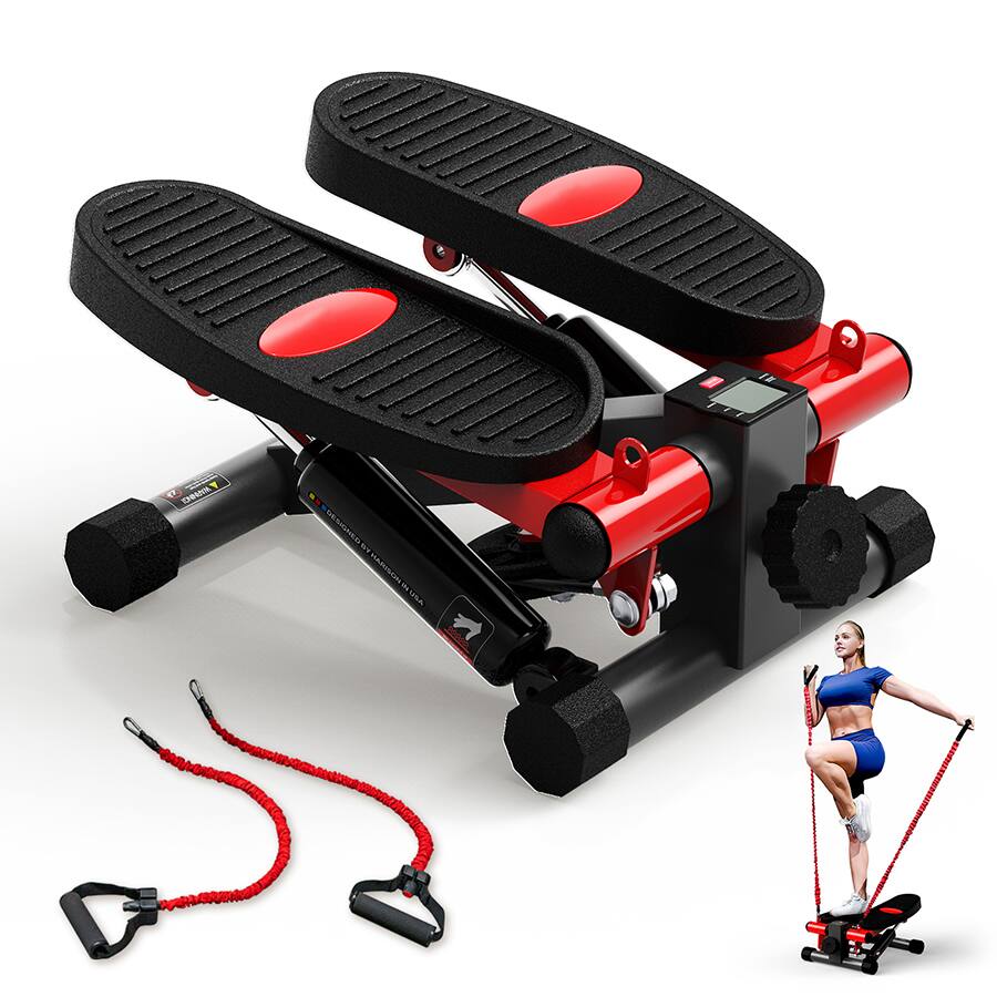 HARISON - Mini Stepper with resistance bands 300LBS Capacity, Portable Under-Desk Stepper for Home Workout (BB349 - Black
