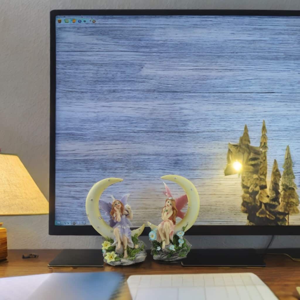 FC Design - 5"H 2-PC Fairy on Moon Figurine Set Office Desk Tabletop Home Decor Gift - Multi-Color