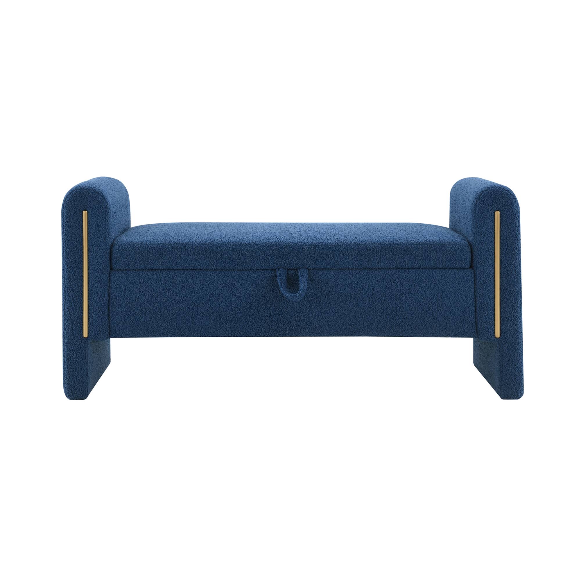 Back. GOODSILO - Modern Upholstered Storage Bench with Arms, Large Foot Rest Stool for Living Room and Bedroom - Navy Blue.