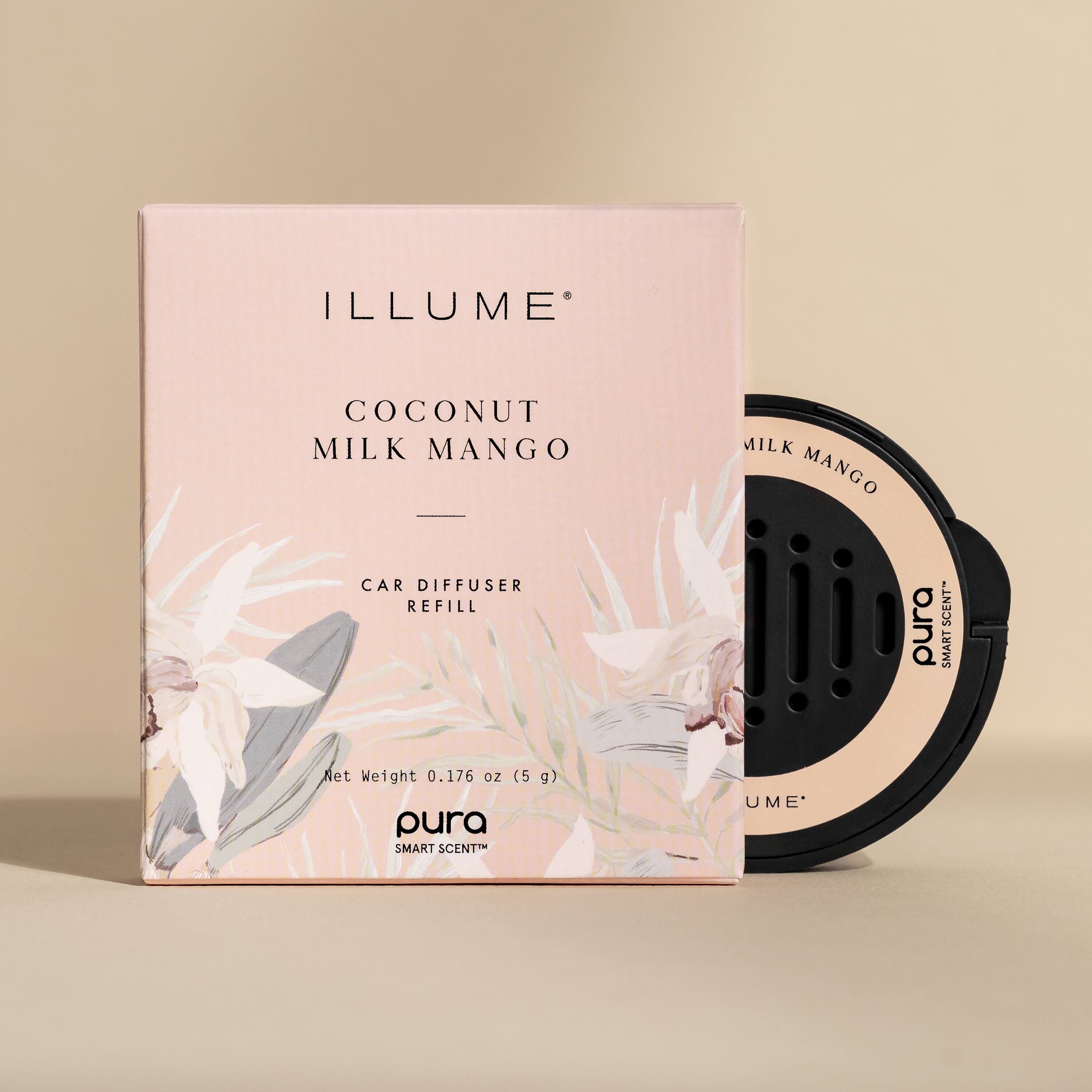 ILLUME COCONUT MILK MANGO CAR DIFFUSER REFILL  
Net Weight 0.176 oz (5 g)  
pura SMART SCENT  
MILK MANGO
