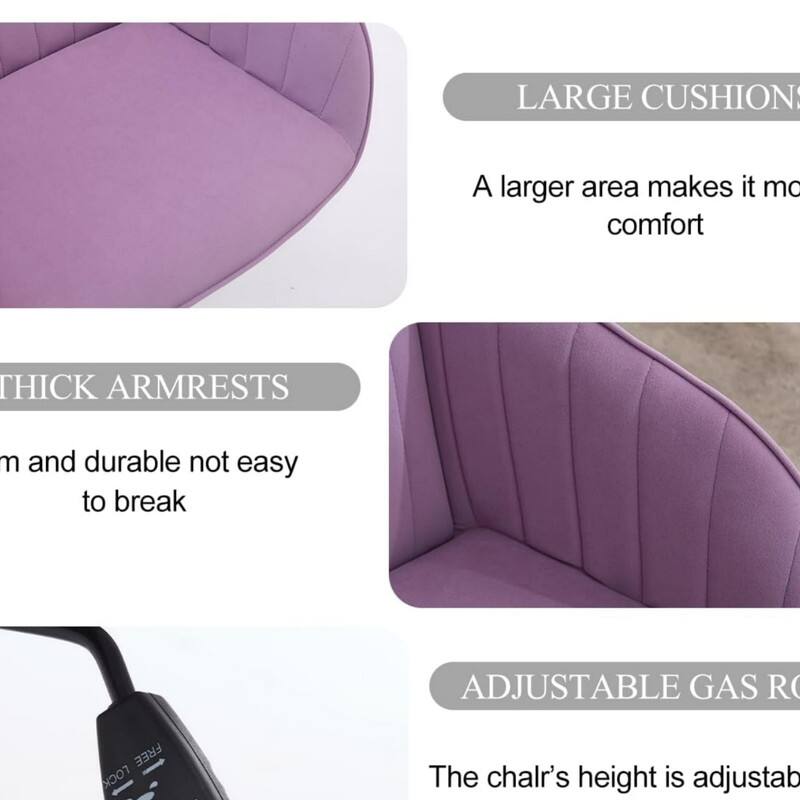 LARGE CUSHIONS  
A larger area makes it more comfortable  

THICK ARMRESTS  
Strong and durable, not easy to break  

ADJUSTABLE GAS ROCKER  
The chair's height is adjustable