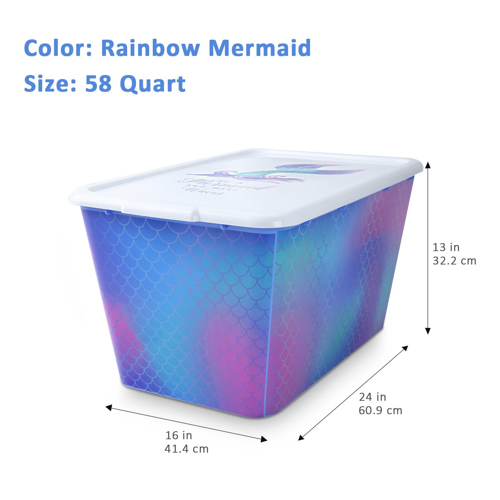 Color: Rainbow Mermaid  
Size: 58 Quart  

Dimensions:  
- Height: 13 in (32.2 cm)  
- Width: 24 in (60.9 cm)  
- Depth: 16 in (41.4 cm)