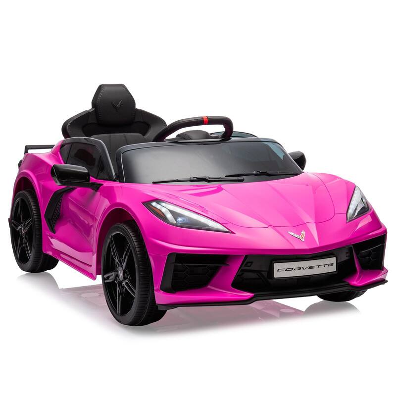 Front. Qeetex - Kids Licensed Corvette 12V Ride On Car, Electric Toddler Sports Car with Remote, LED Headlights, Music, Dashboard - Rose Red.
