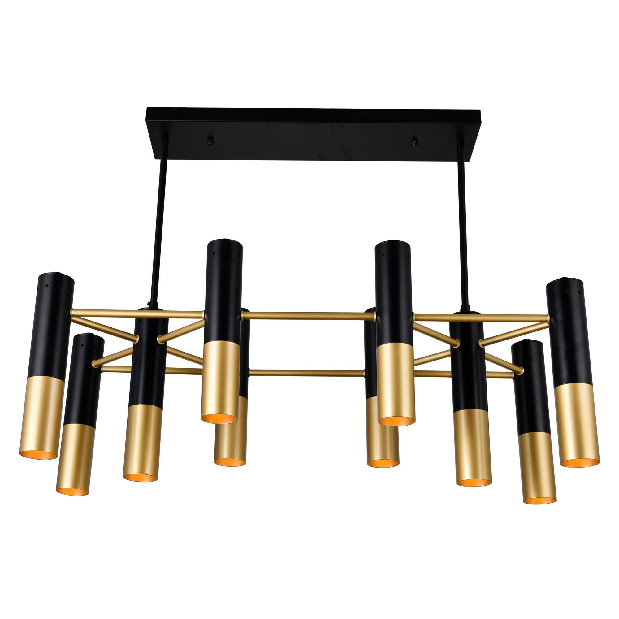 Angle. CWI Lighting - Anem 10 Light Down Chandelier With Matte Black & Satin Gold Finish - Matte Black & Satin Gold.