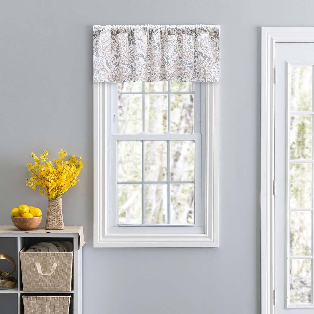 Angle. Ellis Curtain - Ellis Shannon Printed Paisley Pattern on Cotton Fabric Tailored Valance 3" Rod Pocket 50"x16" Natural - Natural.