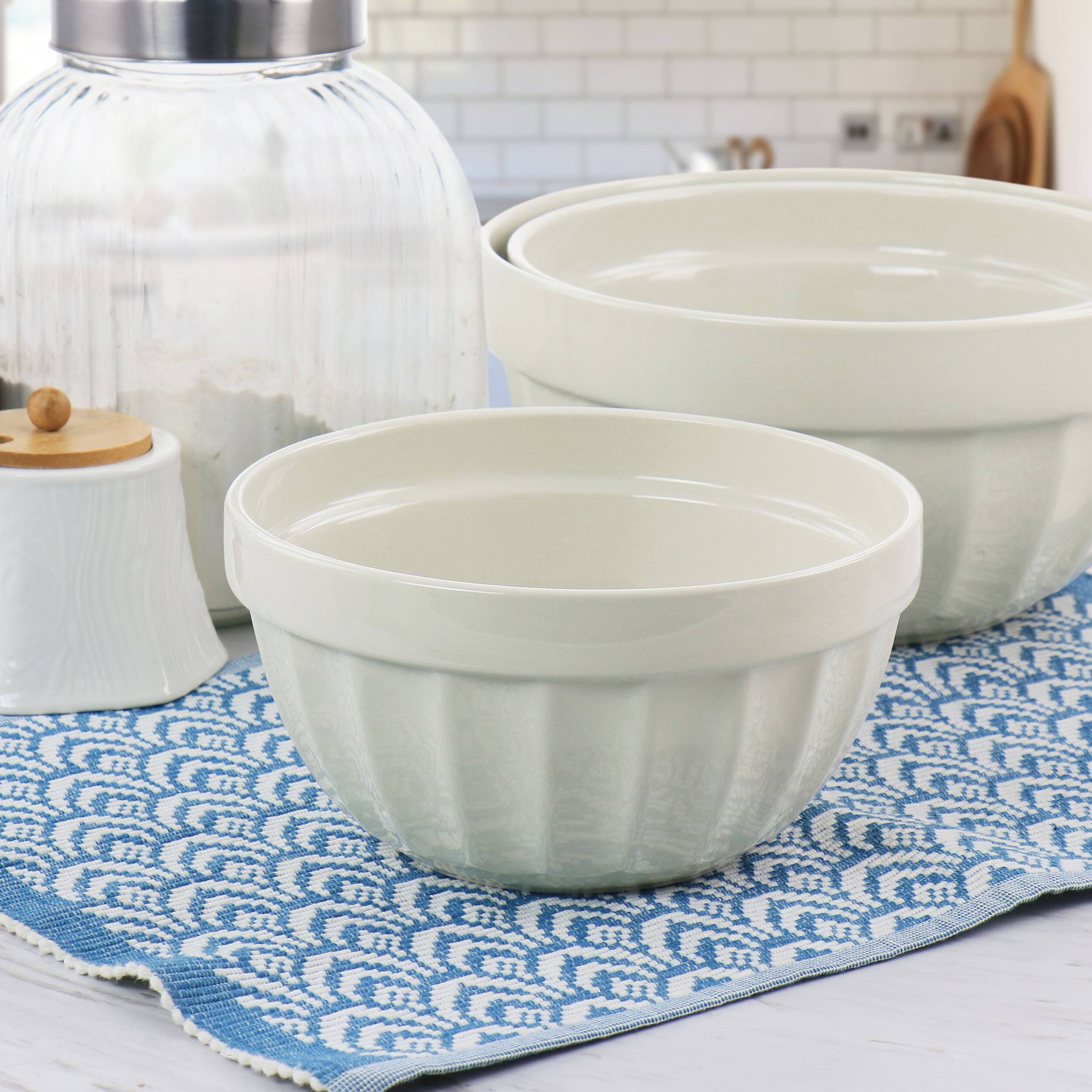 Alt View 6. Martha Stewart - Martha Stewart Broadbrook 3 Piece Stoneware Mixing Bowl Set in Linen - White.