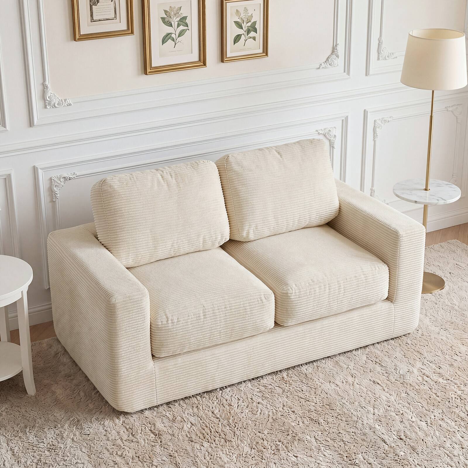 Alt View 1. Costway - Costway Floor Couch, Loveseat Foam Sofa with Removable Corduroy Cover, Back & Seat Cushions - Beige.
