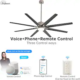 Sofucor - 76'' Industrial Ceiling Fans with Lights Indoor/Outdoor Smart Ceiling Fan APP Control Reversible DC Motor 3CCT - Nickel