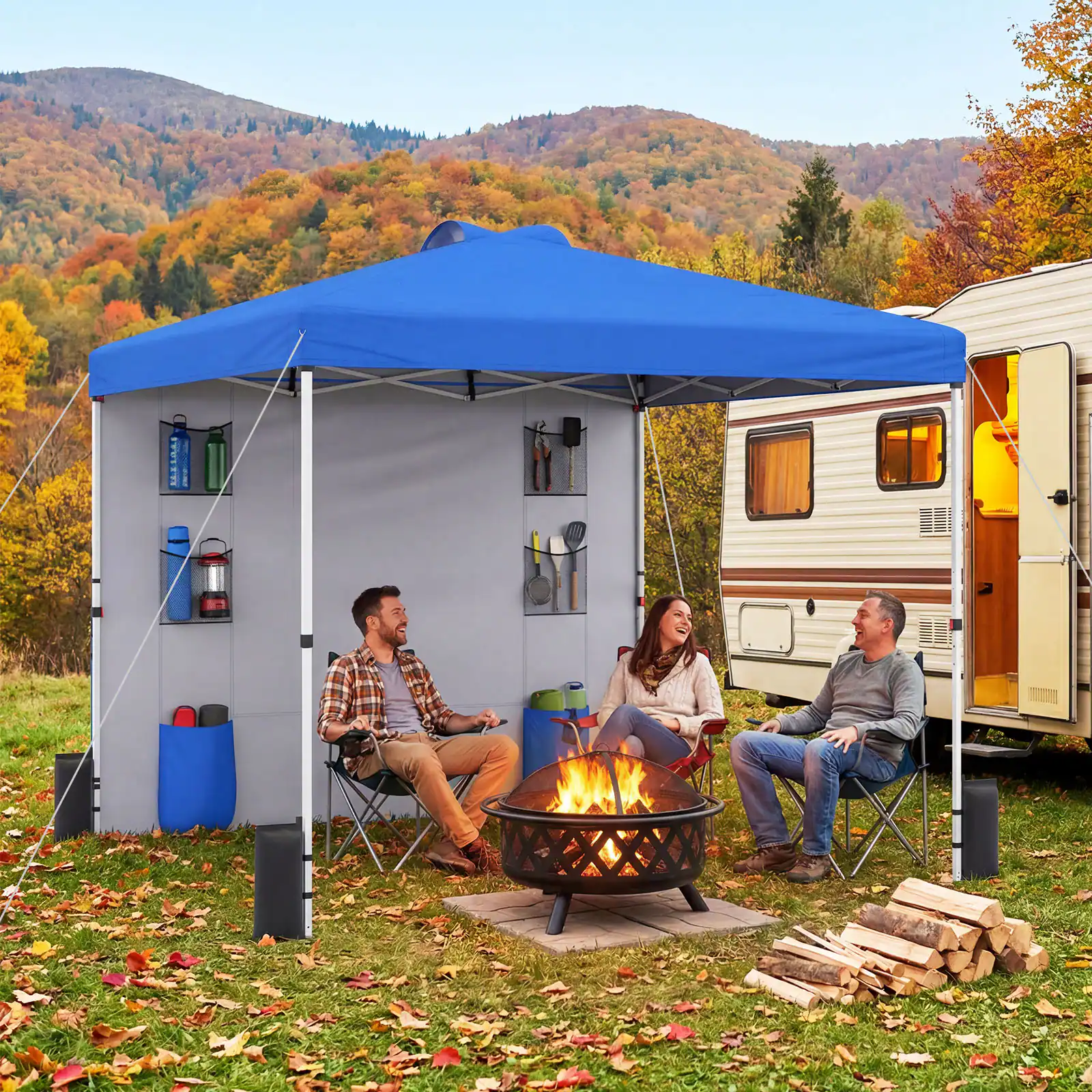 Alt View 3. Costway - Costway Pop up Canopy Tent with Sidewall, 6 Pockets, Instant Setup Commercial Gazebo - Blue.