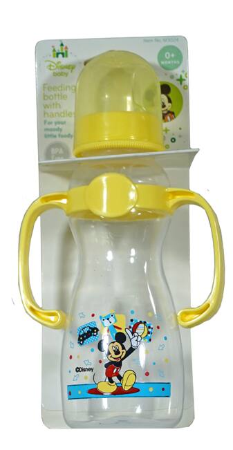 Item No: M3024  
Disney baby Feeding bottle with handles  
For your moody little foody  
0+  
BPA Free  
Disney
