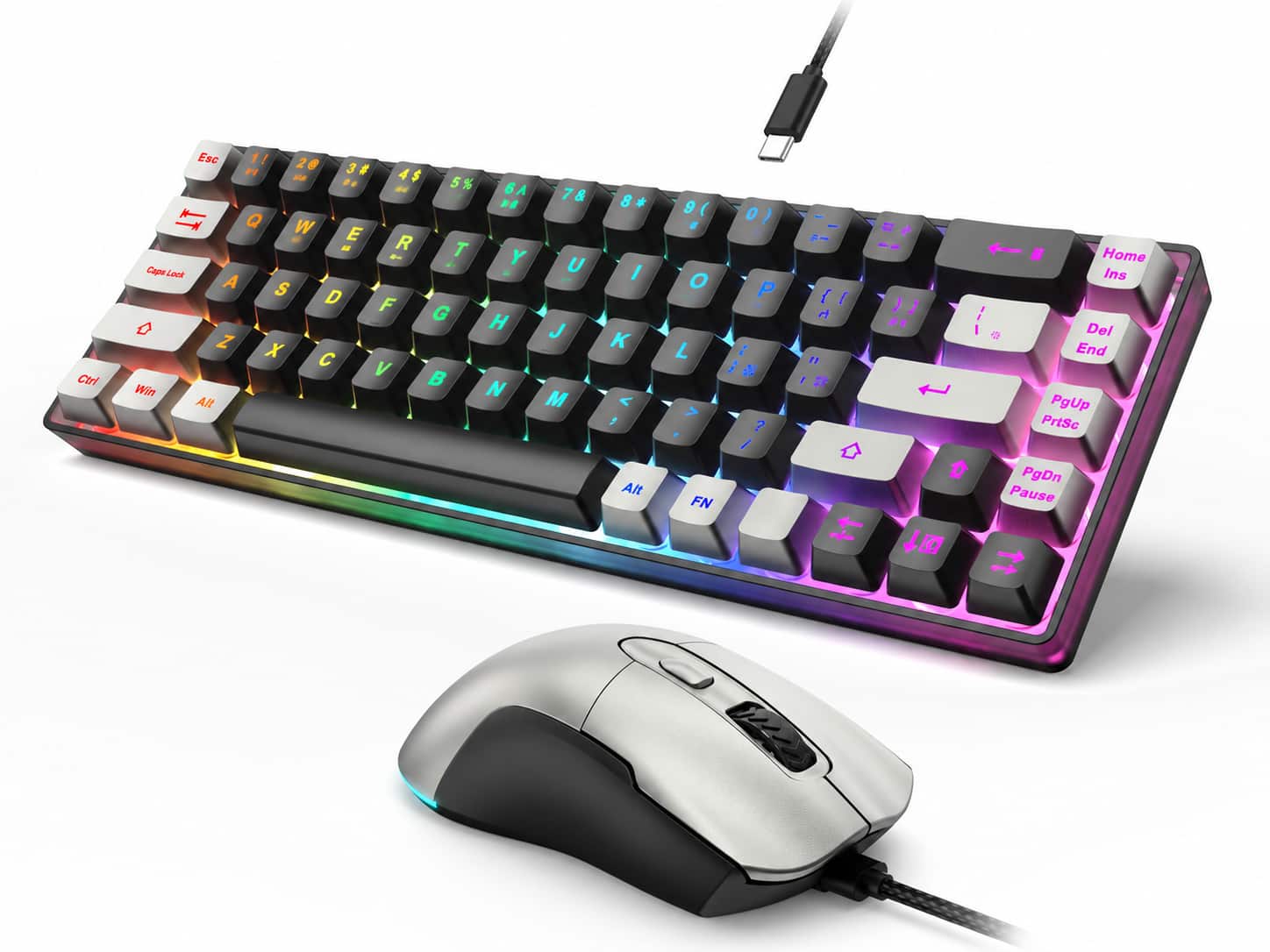 Bundle - Core Tech - 68-Key 65% Wired Membrane Gaming Keyboard and Programmable Mouse Combo with RGB Lighting - Black and Gray
