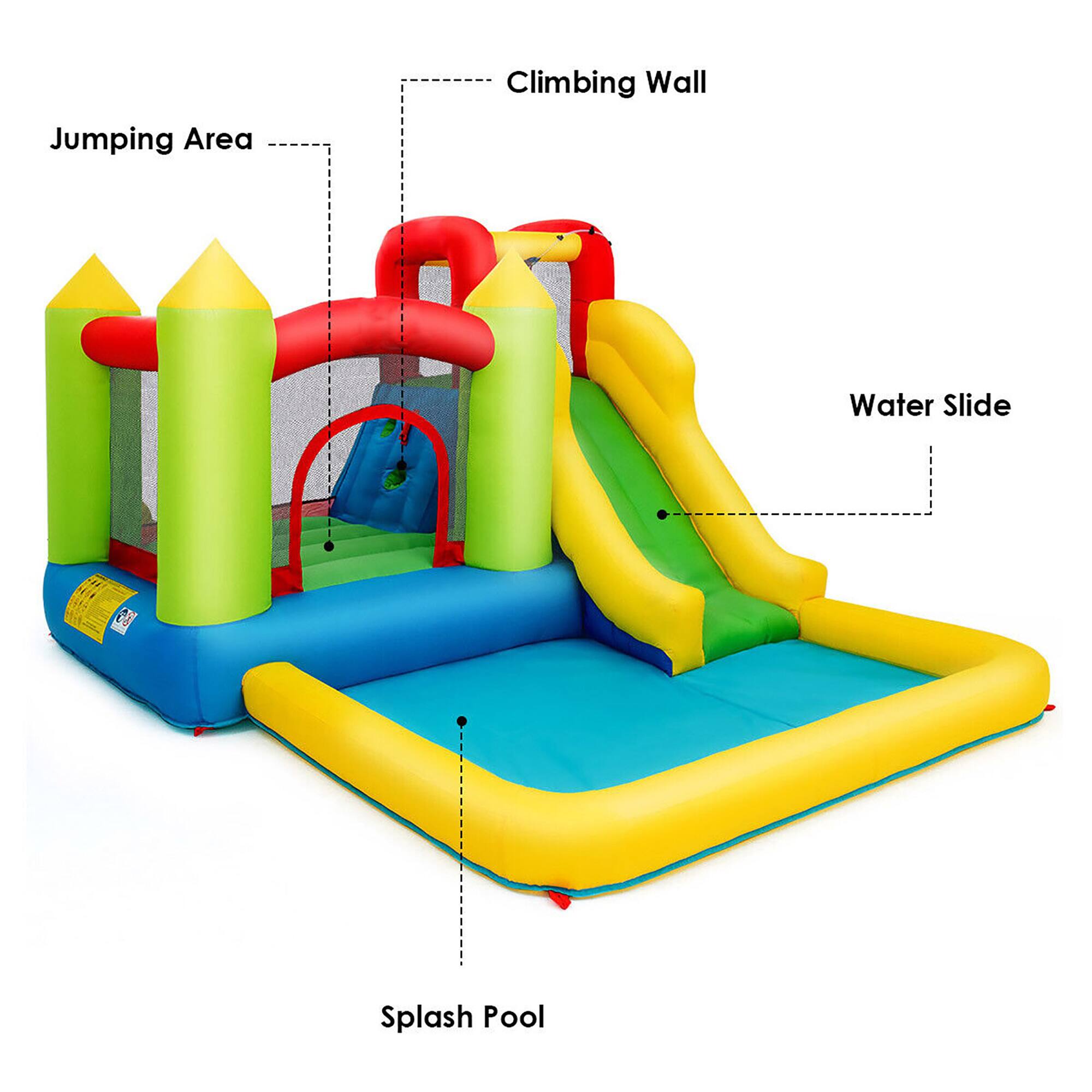 Jumping Area  
Climbing Wall  
Water Slide  
Splash Pool