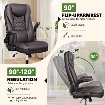 KERDOM Ergonomic PU Leather Chair with Flip Up Arms, Executive KERDOM Ergonomic PU Leather Chair with Flip Up Arms, Executive