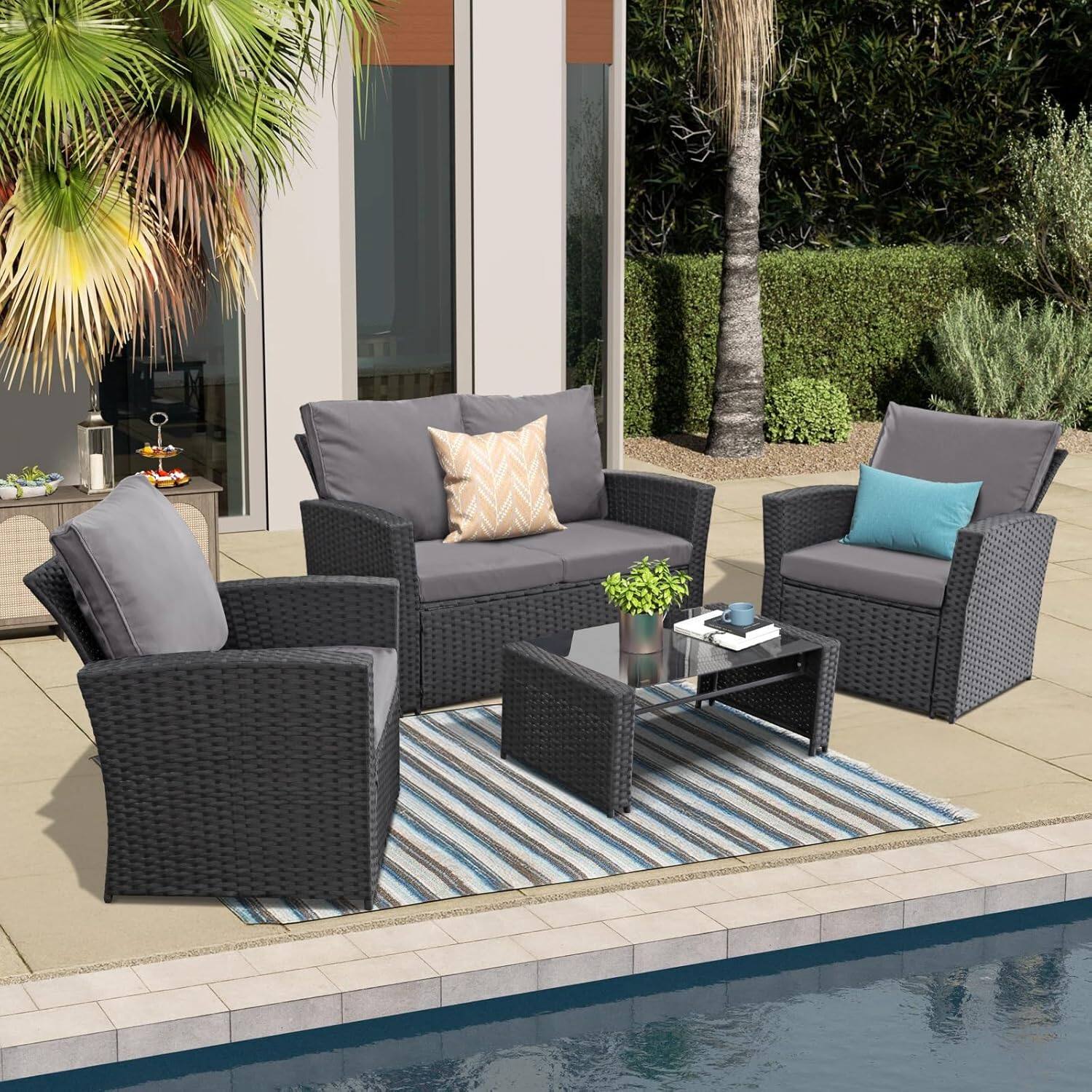 Alt View 3. Ainfox - Ainfox 4 Piece Outdoor Patio Furniture Sets, Wicker Conversation Sectional Set for Balcony Porch Backyard - gray.