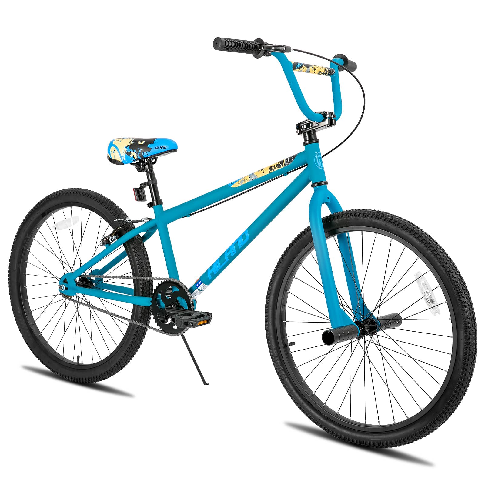 HILAND - 24 Inch BMX Bike for Teenager and Adult, Beginner-Level BMX with 2 Pegs, Bicycles for Men and Women - Blue
