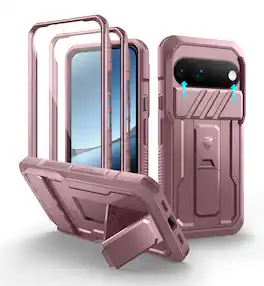 Dexnor - Rugged Case for Google Pixel 11 Pro XL with Slide Camera Cover & 2 Front Frames & Built-in Screen Protector & Kickstand - Peony Pink