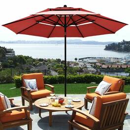 Gymax - 10ft 3 Tier Patio Market Umbrella Aluminum Sunshade Shelter Double Vent - Burgundy