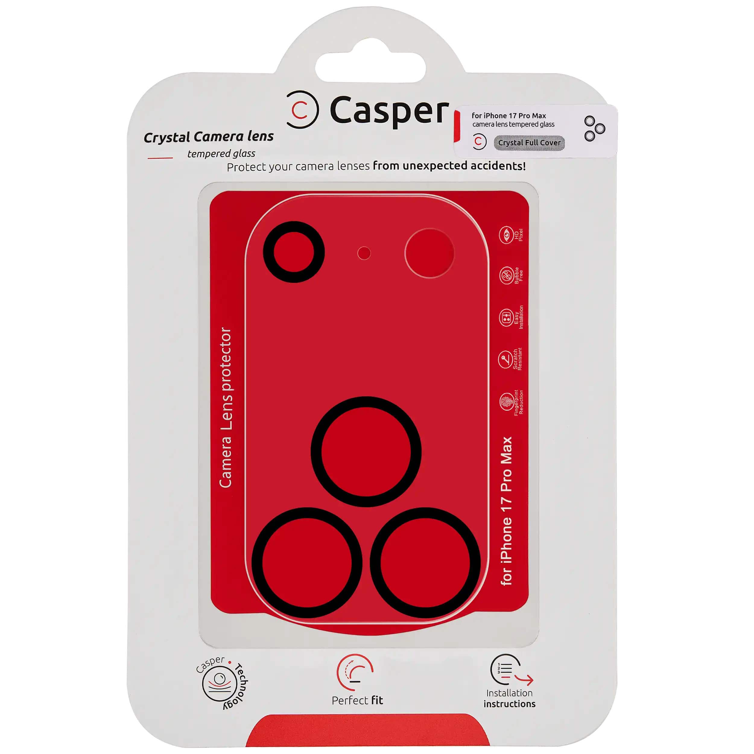 Casper - Camera Lens Protector Compatible For iPhone 17 Pro Max - Crystal Full Cover - Clear/Transparent