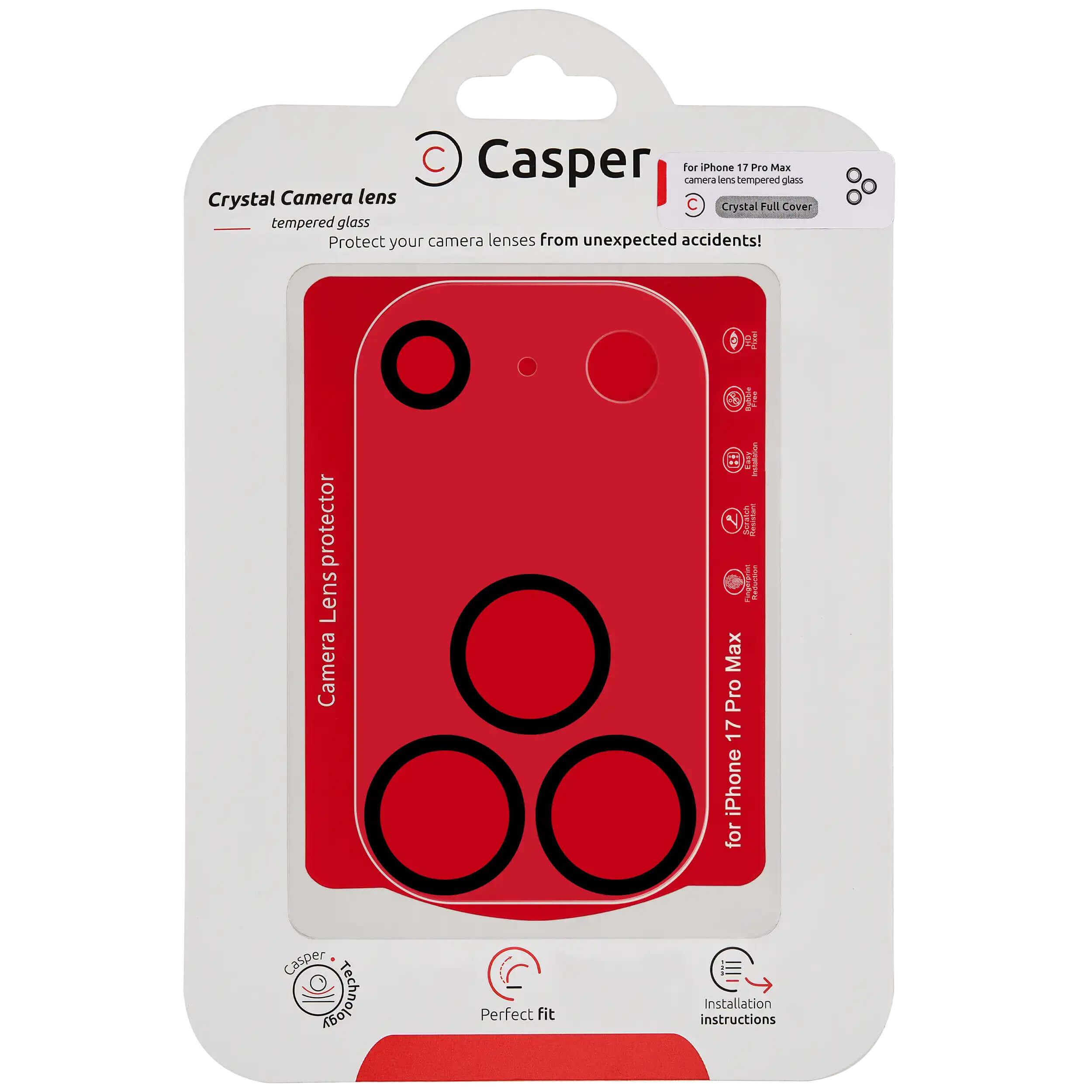 Casper - Camera Lens Protector Compatible For iPhone 17 Pro Max - Crystal Full Cover - Clear/Transparent