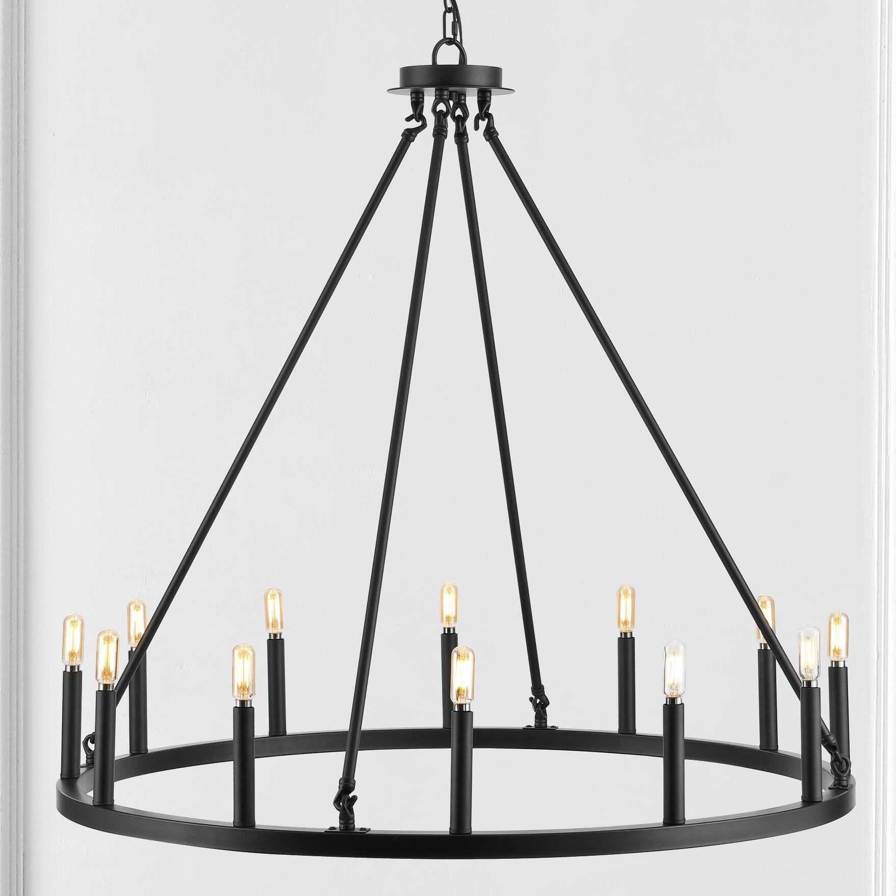 Alt View 1. Jonathan Y - Oberto 36" 12-Light Iron Classic Industrial Ring LED Chandelier, Oil Rubbed Bronze - Oil Rubbed Bronze.