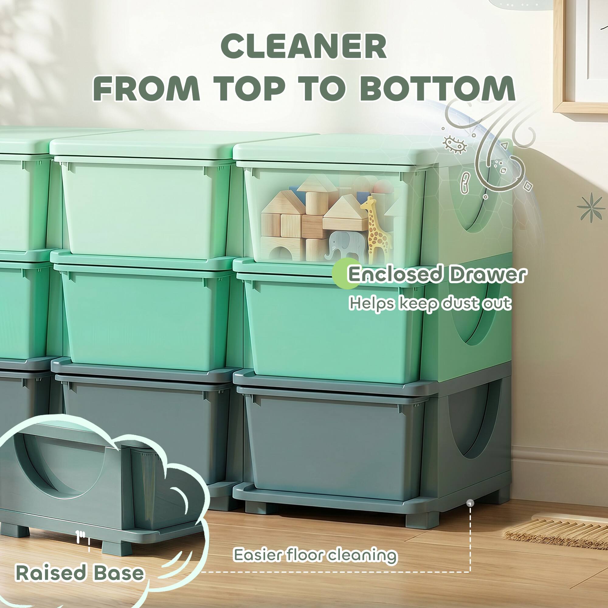CLEANER FROM TOP TO BOTTOM

Enclosed Drawer
Helps keep dust out

Raised Base
Easier floor cleaning