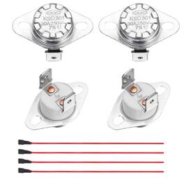 Unique Bargains - 2pcs KSD301 Thermostat 75°C/167°F 30A Normally Closed N.C Adjust Snap Disc Temp Switch with Terminal Wire Ceramic - Silver