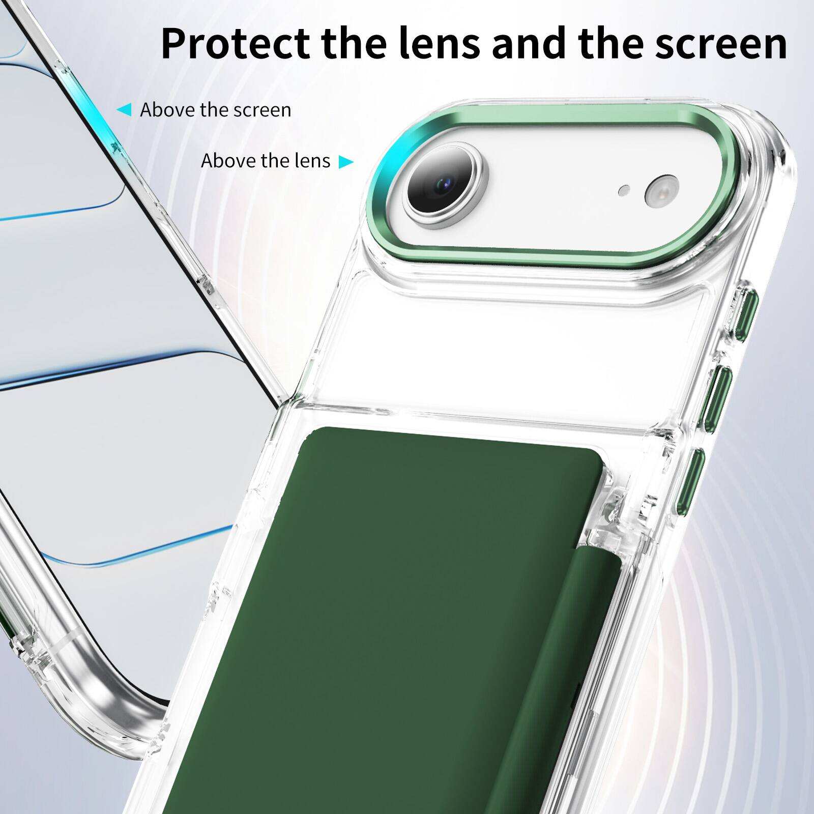 Protect the lens and the screen  
Above the screen  
Above the lens