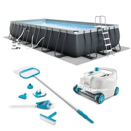 Intex - Ultra XTR Frame Swimming Pool & Pump, Robot Vacuum w/Pool Maintenance Kit - Gray