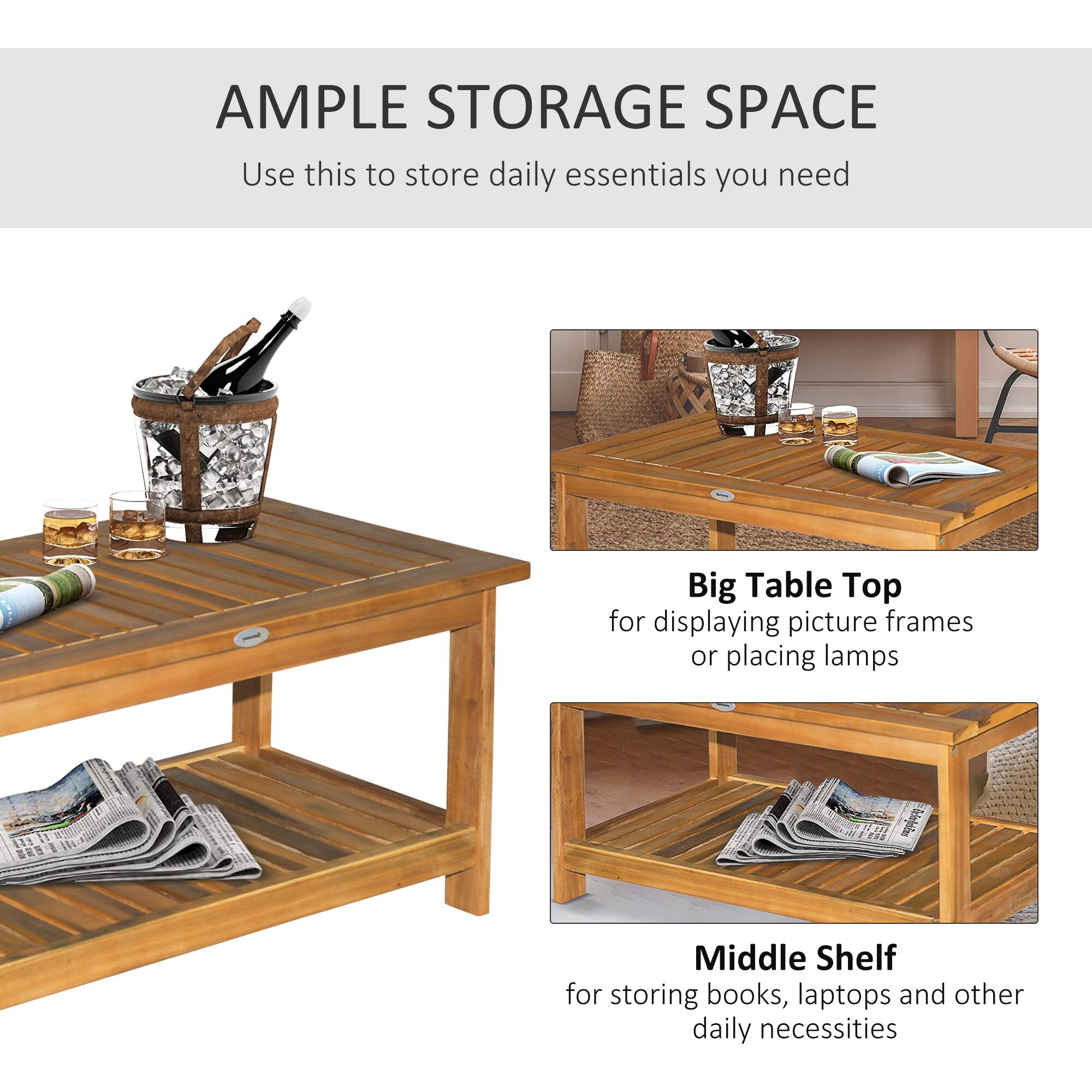 AMPLE STORAGE SPACE
Use this to store daily essentials you need
Big Table Top for displaying picture frames or placing lamps
Middle Shelf for storing books, laptops and other daily necessities