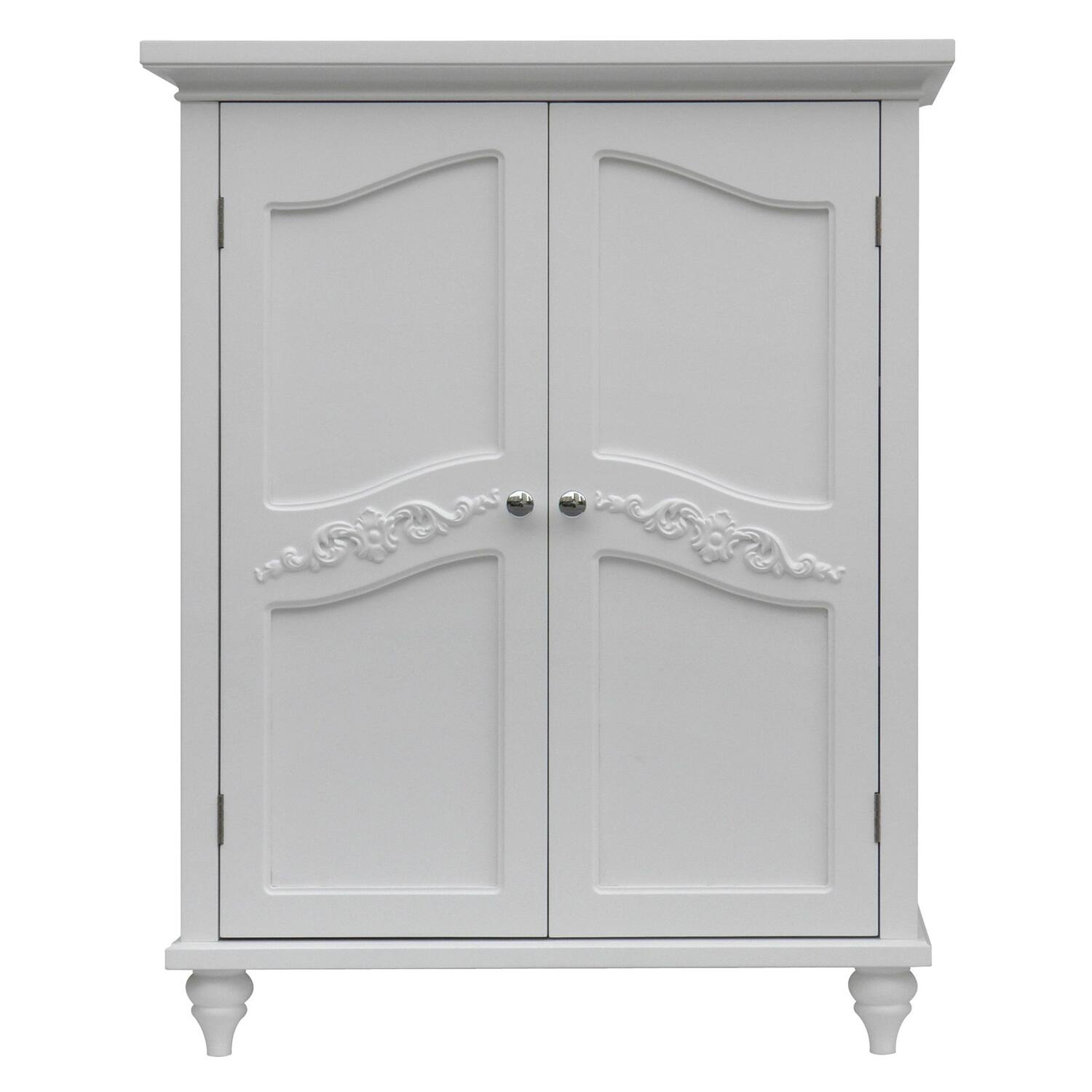 Left. Hivvago - Bathroom Linen Storage Floor Cabinet with 2-Doors in White Wood Finish - White.