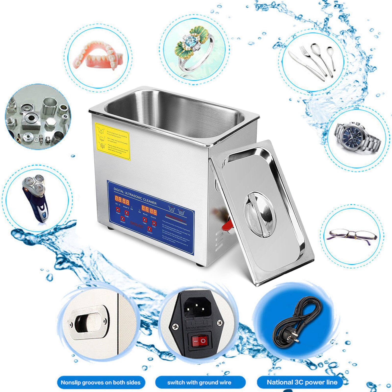SAMES DIGITAL 88 ULTRASONIC CLEANER 8.8

- Nonslip grooves on both sides
- Switch with ground wire
- National 3C power line