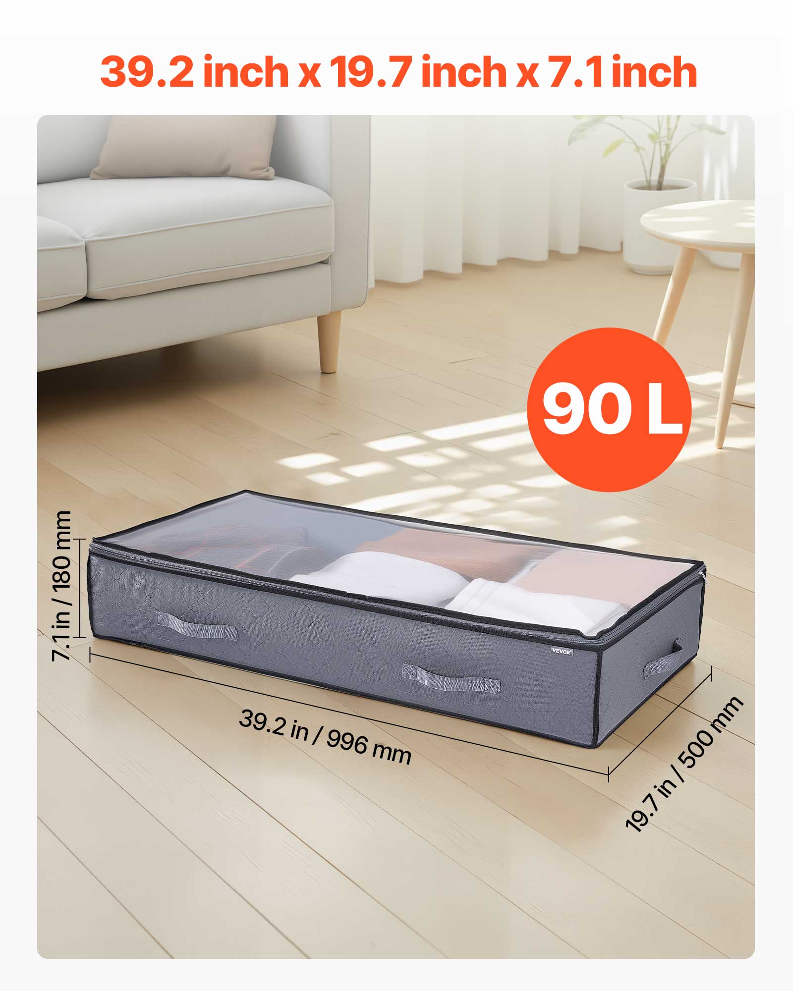 39.2 inch x 19.7 inch x 7.1 inch, 90L, 7.1in / 180 mm, 39.2 in / 996 mm, 19.7 in / 500 mm, VEvo