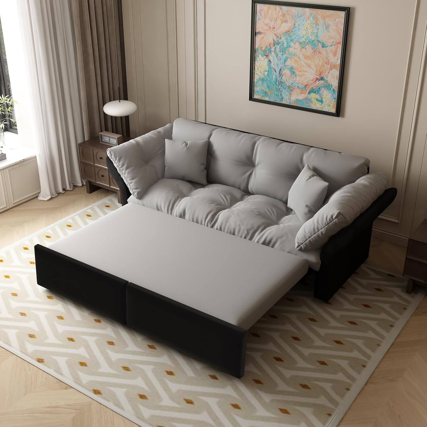 Alt View 2. Trinkets Crazed - 74.8" Queen Pull Out Sofa Bed, 3-in-1 Convertible Sleeper Tufted Sofa with 2 Soft Pillows - gray.