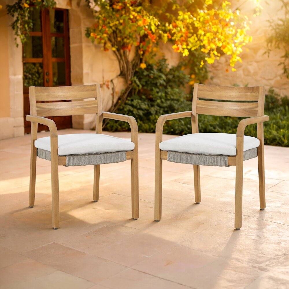 Angle. New Classic Furniture - Arden Wood Patio Dining Chair in Natural (Set of 2) - Natural/Brown.