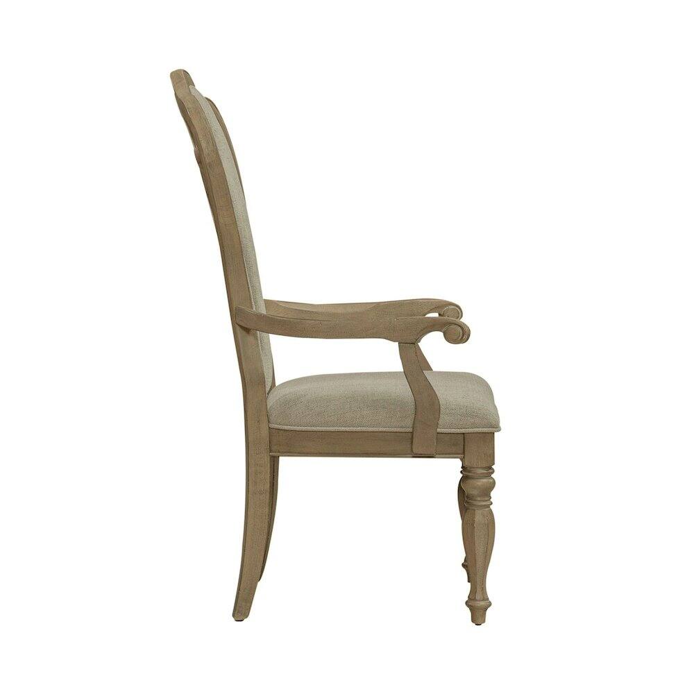 Left. Liberty Furniture Industries - Magnolia Manor Splat Back Arm Chair (RTA) - Set of 2 in Weathered Bisque - Brown.