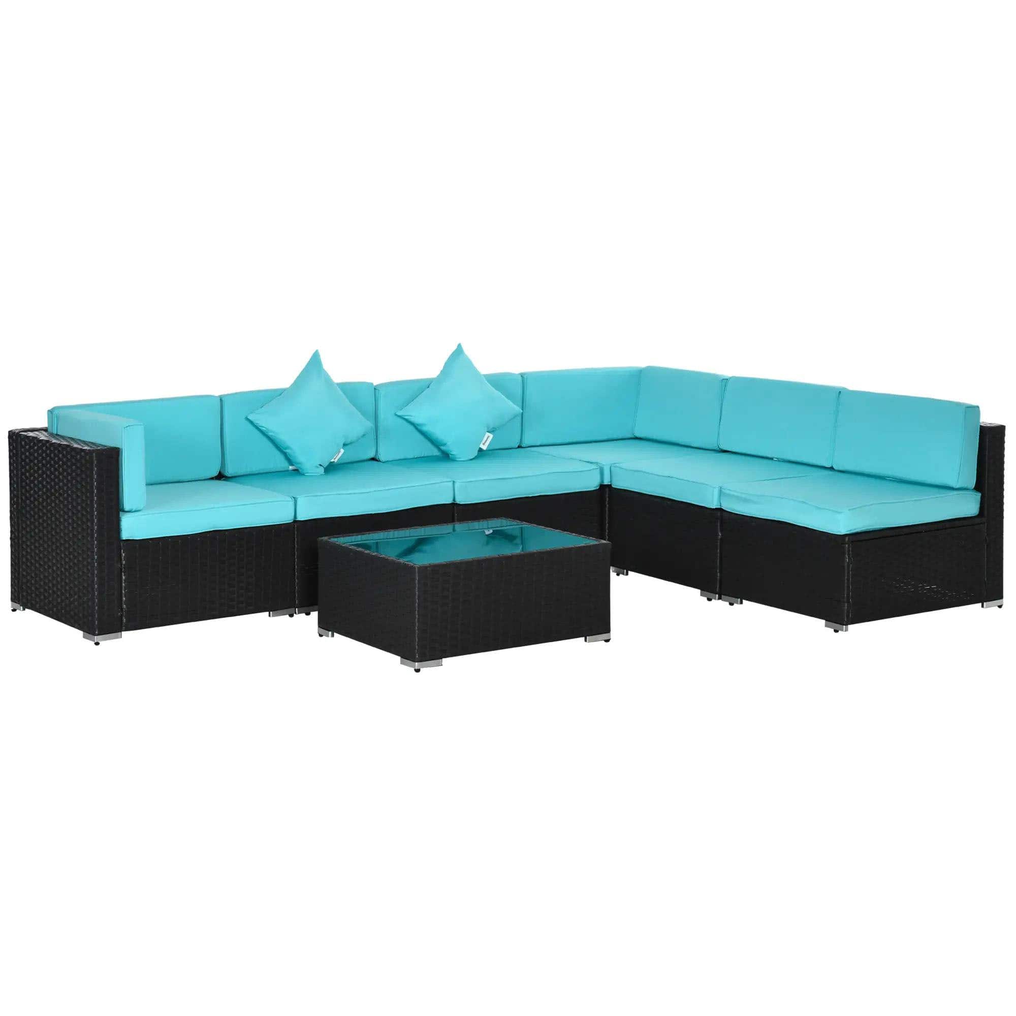 Resenkos - 7-Piece Rattan Sectional Set, Outdoor Sectional Furniture, PE Rattan - Turquoise
