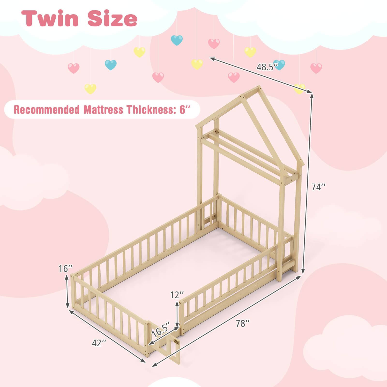 Twin Size 48.5" Recommended Mattress Thickness: 6" 74" 16" 12" 42" 16.5" 78"