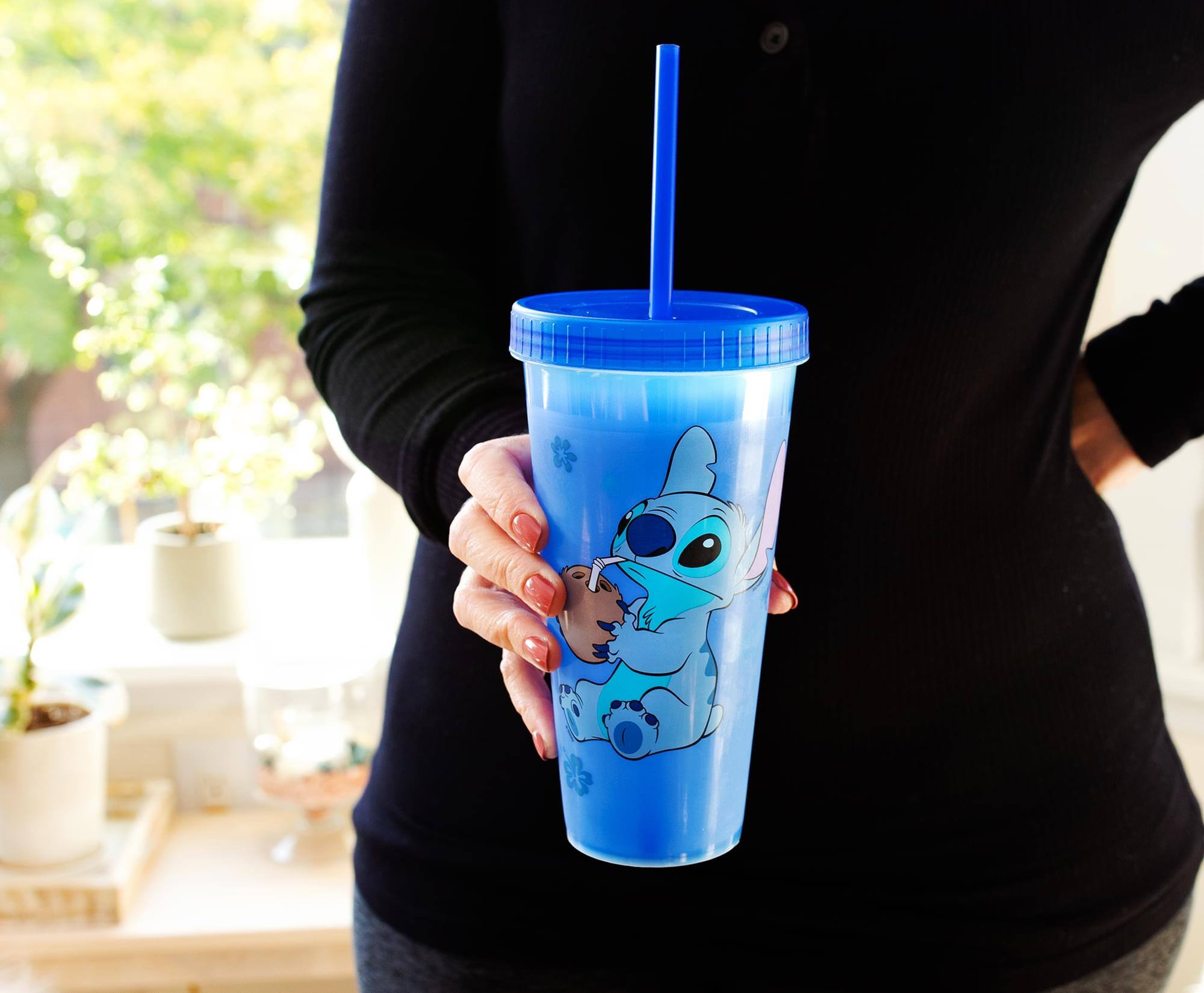 Alt View 4. Silver Buffalo - Disney Lilo & Stitch Cool Coconut Color-Changing Plastic Tumbler | 24 Ounces - Blue.