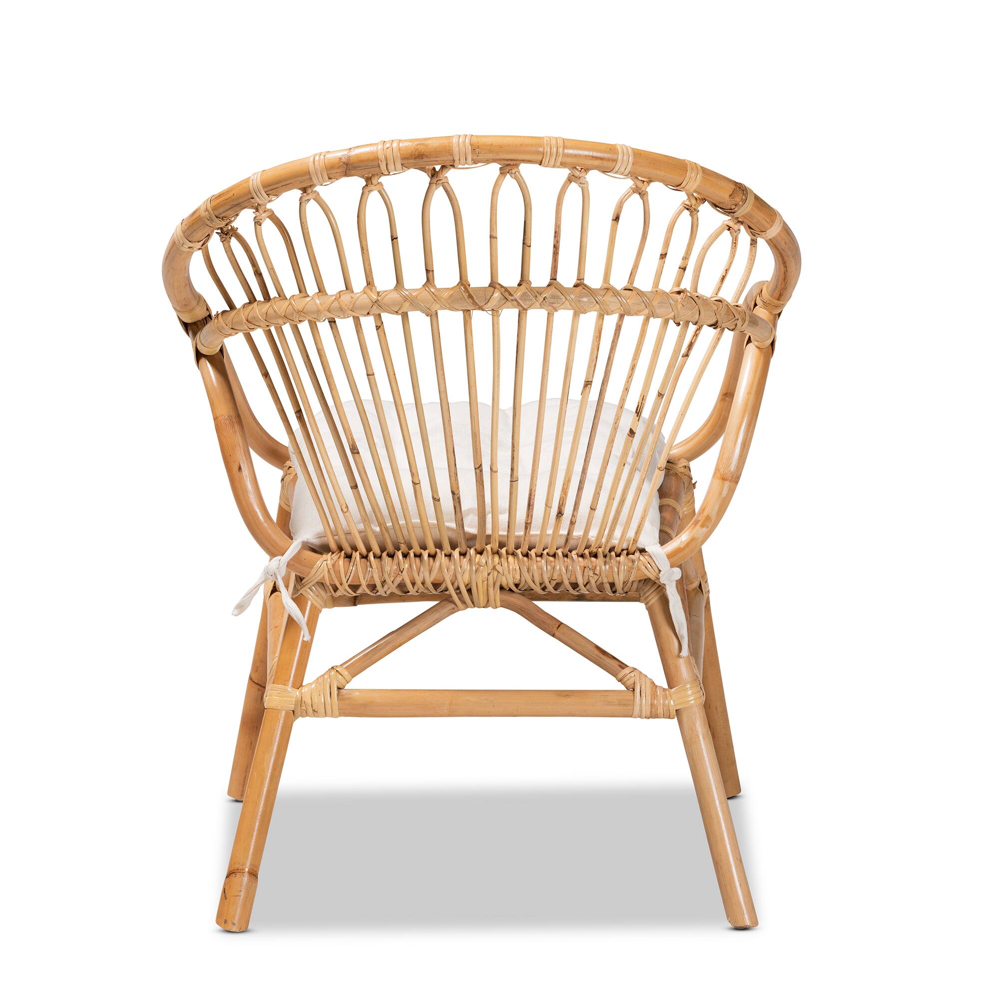 Back. bali & pari - Benicia Modern Bohemian Rattan Dining Chair - White/Natural Brown.
