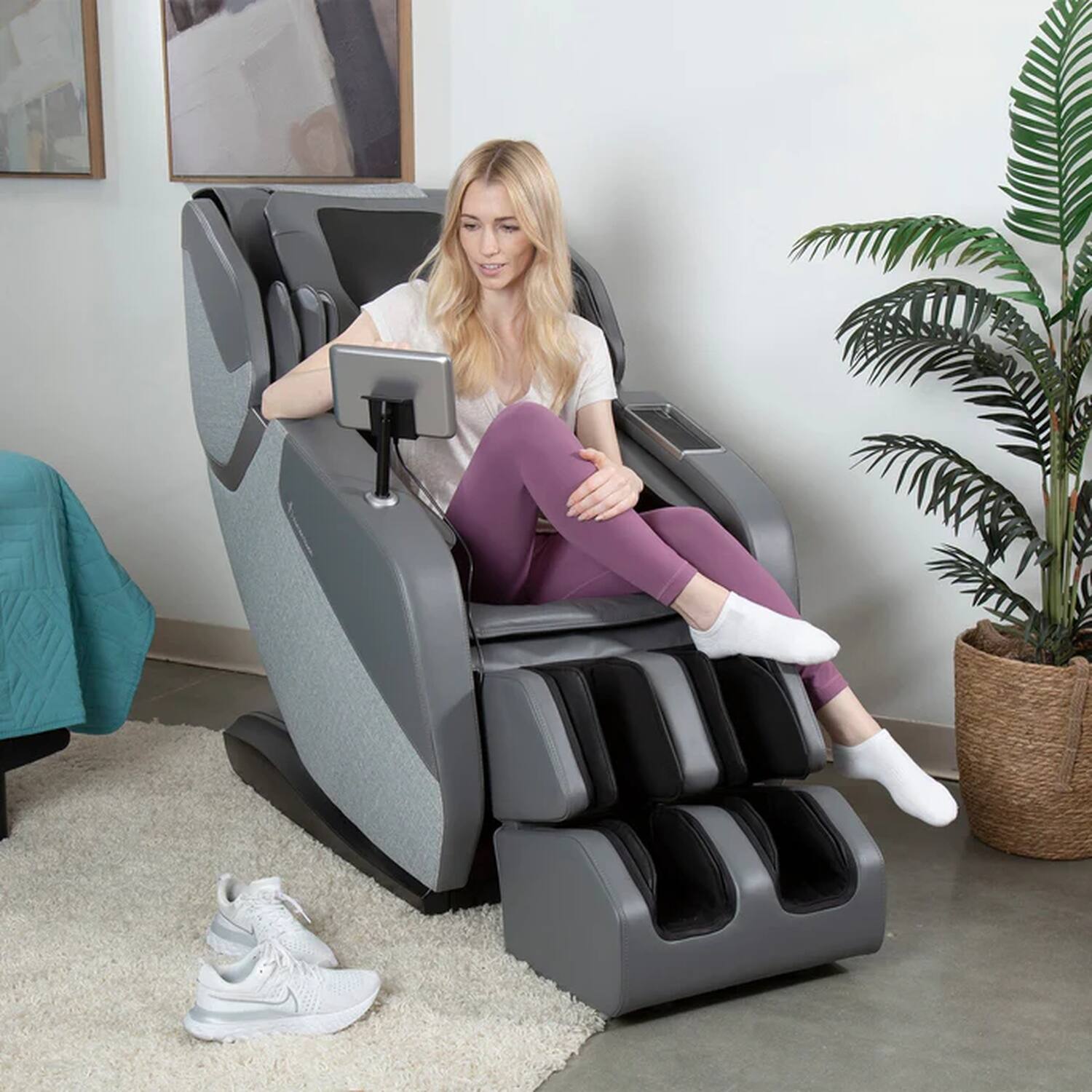 Left. Human Touch - WholeBody ROVE Zero Gravity Massage Chair with S & L-Track, Dual-Lumbar Heat, Full-Body Stretch and Wireless Charging - Slate.