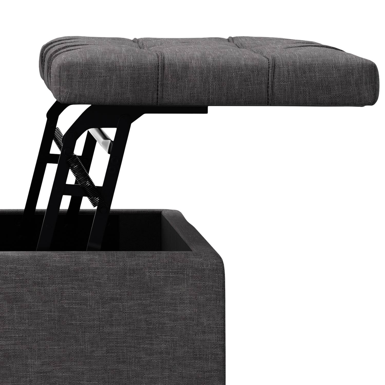 Alt View 9. Simpli Home - Laura 36 inch Wide Transitional Square Mid Century Lift Top Storage Ottoman in Slate Grey Polyester Linen, Assembled - Slate Grey.