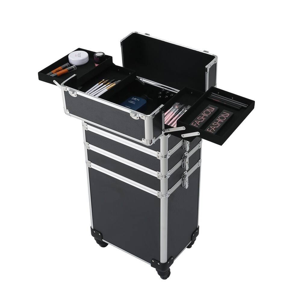Alt View 1. Winado - 4 in 1 Pro Aluminum Rolling Makeup Case Salon Cosmetic Organizer Trolley - Black.