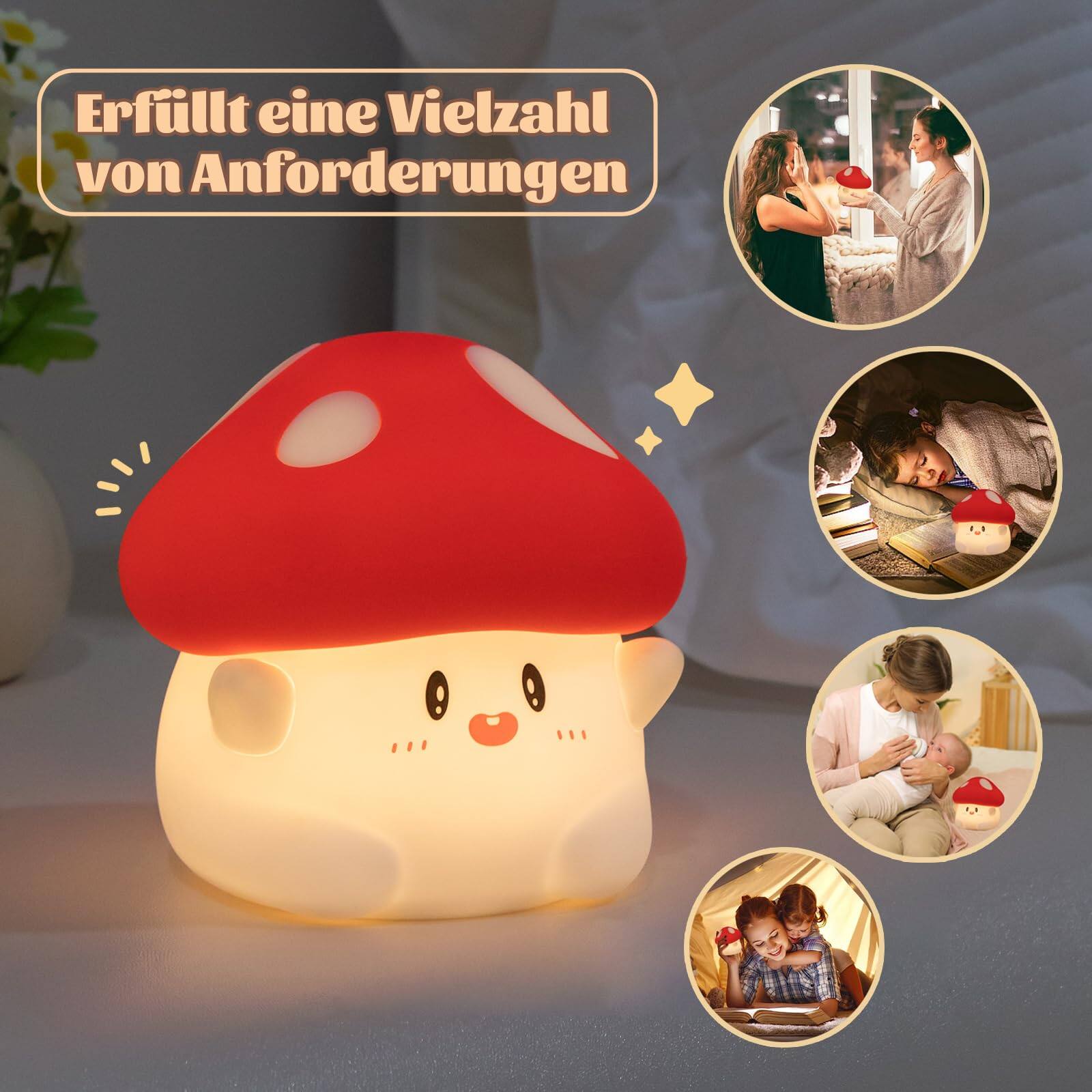MAGICAL RUBS Hug Mushroom Lamp Cute Night Light 2 Levels Dimmable Led ...