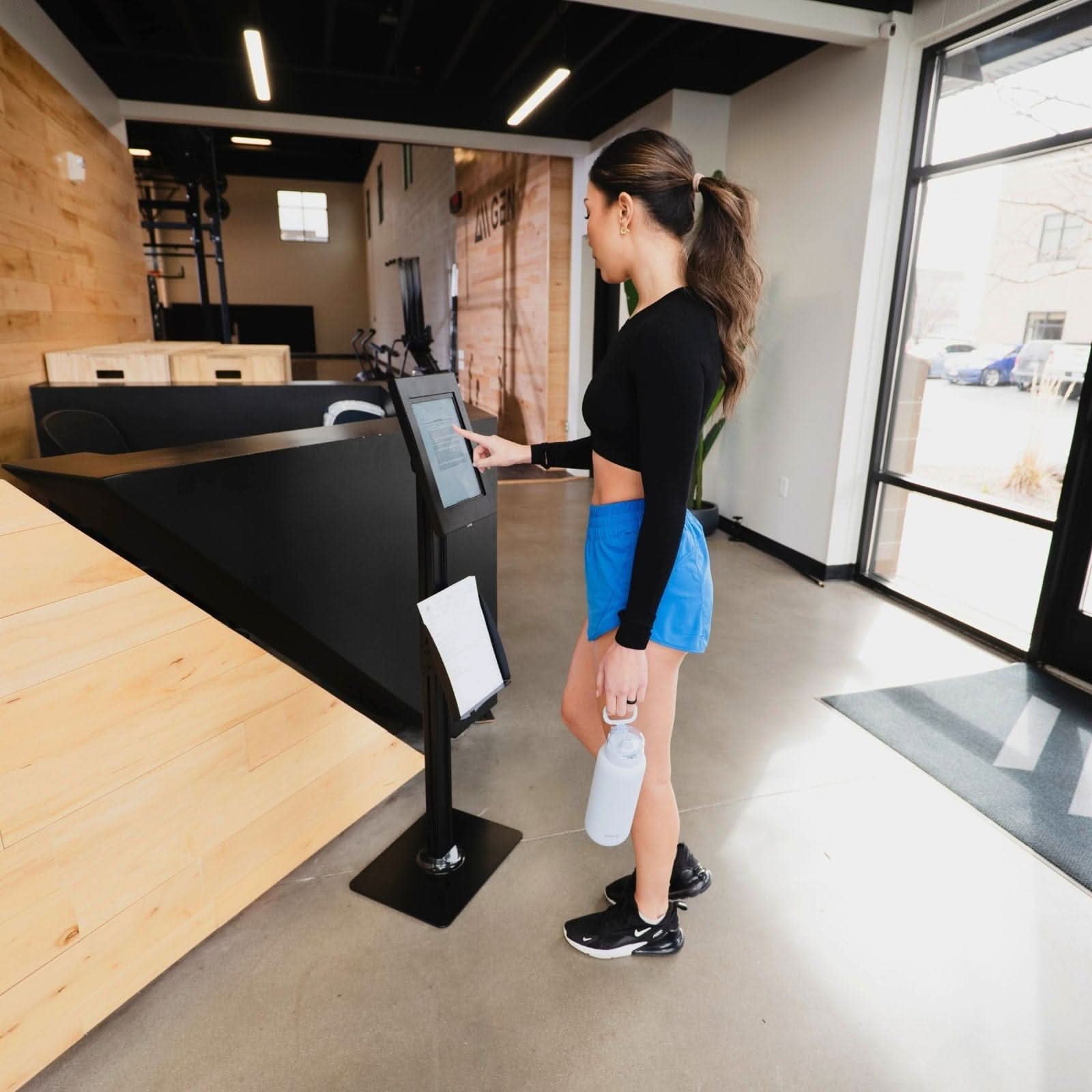 Angle. Mount-It! - Anti‑Theft Tablet Kiosk with Document Holder for iPad, iPad Air & iPad Pro with Tilt and Rotation, Black - Black.