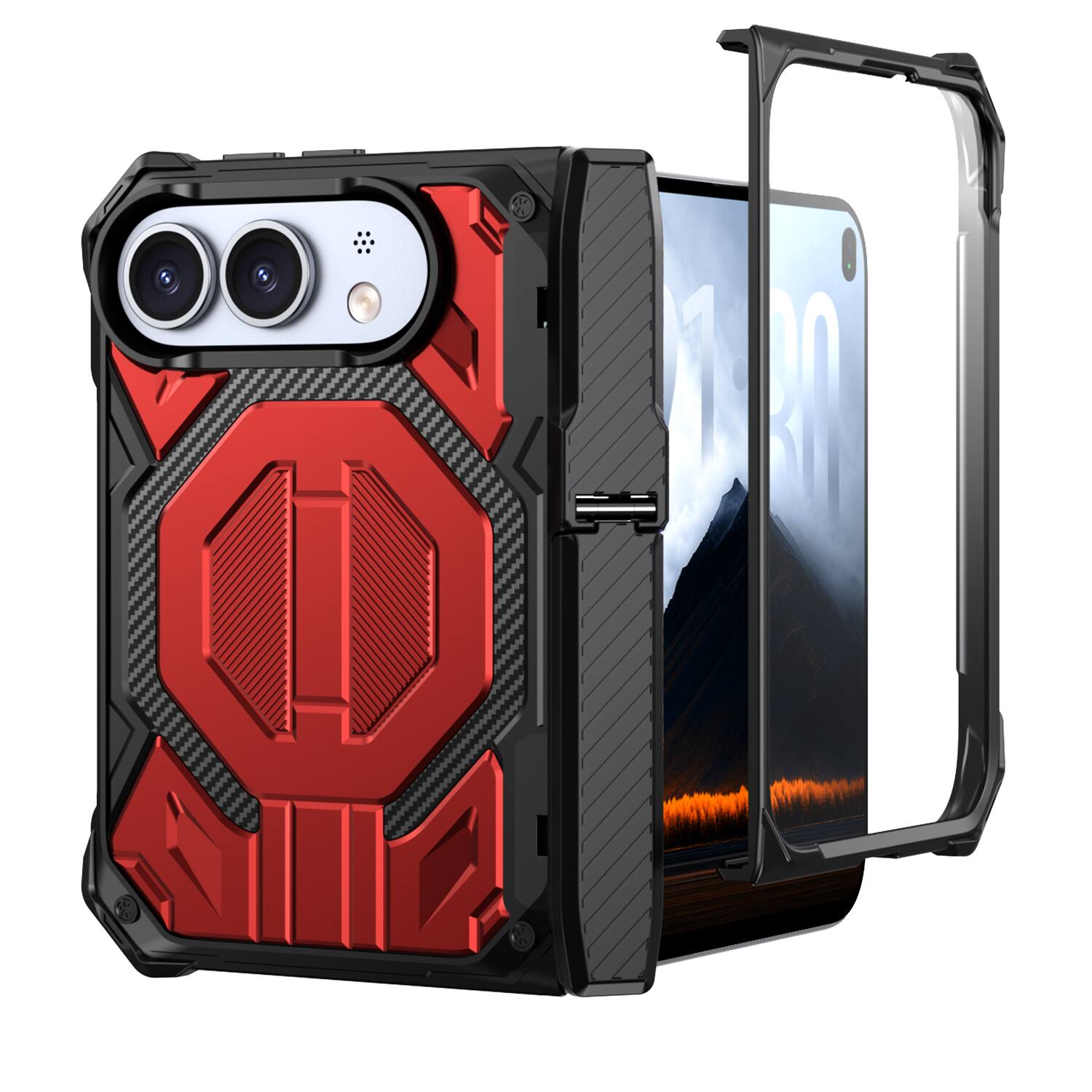 Angle. UUCOVER - Full Body Case for Apple iPhone Duo,Shockproof TPU+PC Case Built-in Screen Protector Stand Compatible with MagSafe Cover - Red.