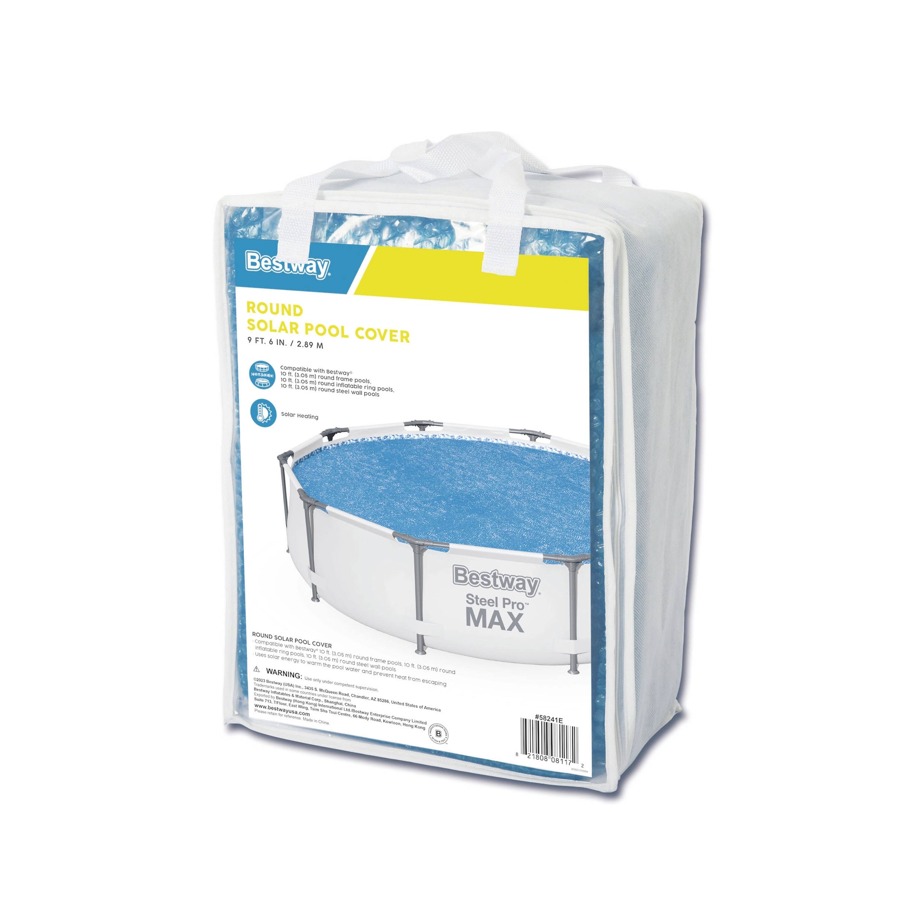 Bestway ROUND SOLAR POOL COVER 9 FT. 6 IN. (2.89 M)

Compatible with Bestway MIZZERK 06 and 06 ft round pools, 10 ft round steel wall pools, 10.5 ft round steel wall pools, 11 ft round steel wall pools, 11.5 ft round steel wall pools, 12 ft round steel wall pools, 12.5 ft round steel wall pools, 13 ft round steel wall pools, 13.5 ft round steel wall pools, 14 ft round steel wall pools, 14.5 ft round steel wall pools, 15 ft round steel wall pools, 15.5 ft round steel wall pools, 16 ft round steel wall pools, 16.5 ft round steel wall pools, 17 ft round steel wall pools, 17.5 ft round steel wall pools, 18 ft round steel wall pools, 18.5 ft round steel wall pools, 19 ft round steel wall pools, 19.5 ft round steel wall pools, 20 ft round steel wall pools, 20.