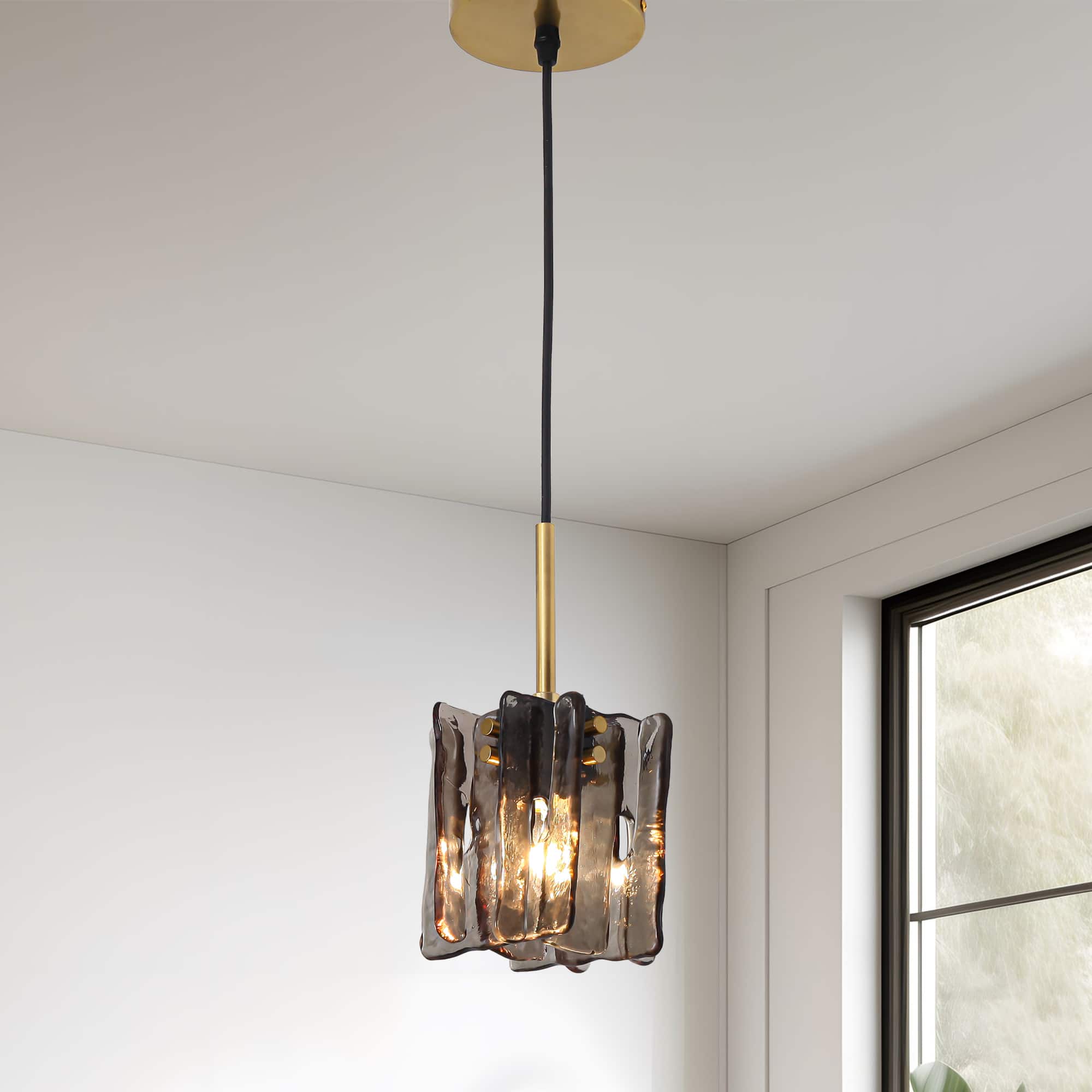 Front. Parrot Uncle - 4.7" Modern Handmade Grey Glass Pendant Ceiling Light with Adjustable Cord for Bedroom and Dining Room - Grey.