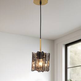 Parrot Uncle - 4.7" Modern Handmade Grey Glass Pendant Ceiling Light with Adjustable Cord for Bedroom and Dining Room - Gray