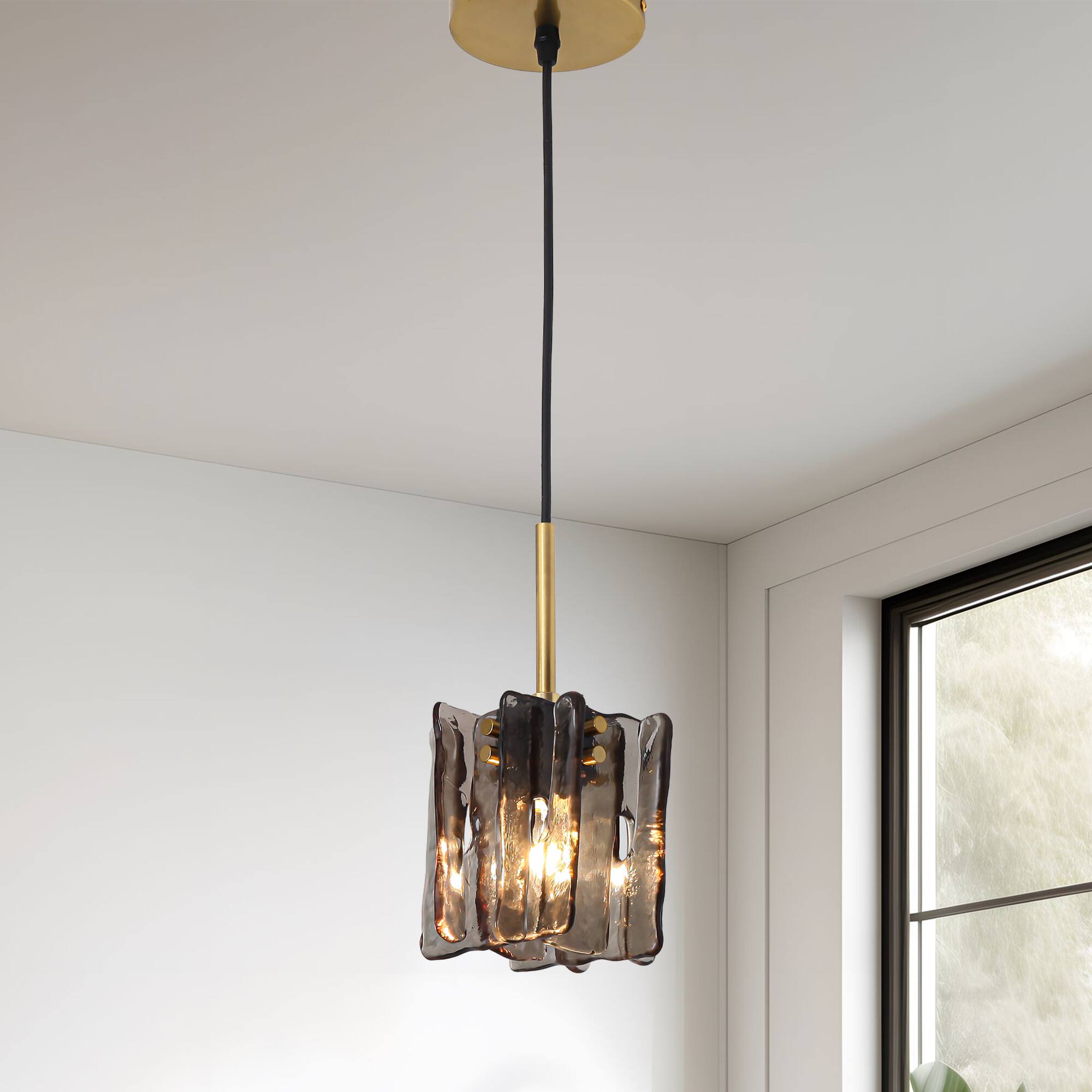 Front. Parrot Uncle - 4.7" Modern Handmade Grey Glass Pendant Ceiling Light with Adjustable Cord for Bedroom and Dining Room - Grey.